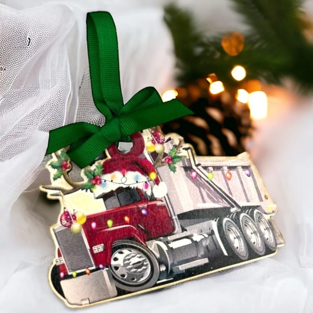 New Handmade Sublimation Christmas Dump Truck Ornament, Personalized & Unique